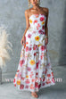 Strapless Floral Print Splice Flare Maxi Dress