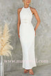Halter Sleeveless Back Slit Waisted Maxi Dress