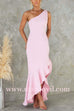 One Shoulder Irregular Ruffle Hem Bodycon Maxi Dress