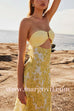 Margovil Strapless Tie Back Cut Out Floral Print Maxi Dress