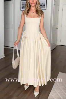 Margovil Elegant Square Neck Sleeveless Flowy Maxi Dress