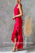 Back Lace-up Sleeveless Ruffle Slit Maxi Dress