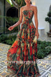 Strapless Smocked Ombre Print Swing Maxi Dress