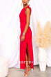 Bow Shoulder Waisted Slit Maxi Dress