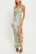 Margovil Strapless Ruffle Slit Floral Print Maxi Dress
