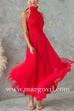 Margovil Bow Knot Halter Open Back Tulle Maxi Dress