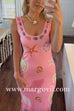 Sleeveless Side Slit Beach Vibes Print Bodycon Maxi Dress