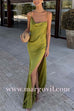 Margovil High Slit Back Drape Cascading Satin Maxi Cami Dress