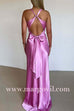 Margovil V Neck Back Tie Bow Cut Out Satin Maxi Dress