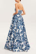 Margovil Strapless Back Lace-up Print Maxi Party Dress