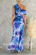 Asymmetric One Shoulder Ruched Waist Floral Print Maxi Dress