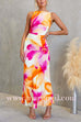 Sleeveless Open Back Waisted Floral Print Maxi Dress