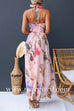 Halter V Neck Lace-up Floral Print Swing Maxi Dress