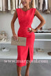 Margovil Crewneck Sleeveless Slit Bodycon Midi Dress