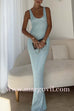 Margovil U Neck Sequin Knit Bodycon Maxi Tank Dress