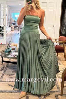 Strapless Tube Pleated Splice Maxi Party Dress