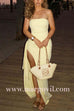 Margovil Strapless High Slit Ruched Maxi Party Dress