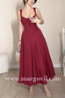 Drawstring V Neck Lace-up Back Pleated Midi Cami Dress
