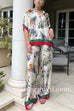 Wide Leg Color Block Floral Print Satin Pants