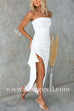 Elegant Strapless Ruched Slit Maxi Dress