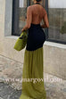 Margovil Halter Open Back Cut Out Slit Ruffle Maxi Dress