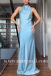 Tie Bow Halter Open Back Satin Maxi Party Dress