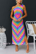 Asymmetric One Shoulder Side Slit Rainbow Print Maxi Dress