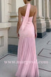 Halter Ruched Splice High Slit Flare Maxi Dress
