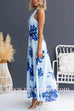 Halter V Neck Back Lace-up Waisted Floral Print Maxi Dress