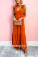 V Neck Bow Shoulder Sleeveless Ruffle Maxi Dress