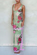 Margovil V Neck Sleeveless Rose Print Bodycon Maxi Dress