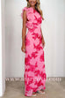 Ruffle One Shoulder Floral Mesh Maxi Dress