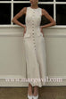 Margovil Sleeveless Button Down Slit Ribbed Knit Maxi Dress