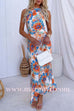 Tie Knot Halter Backless Floral Printed Maxi Holiday Dress