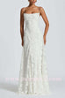 Margovil Spaghetti Strap Backless Lace-up Jacquard Maxi Dress