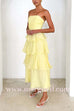 Margovil Strapless Empire Waist Ruffle Layered Maxi Dress