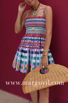 Spaghetti Strap Ruffle Gingham Mini Dress