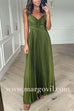 V Neck Spaghetti Strap Empire Waist Pleated Maxi Dress