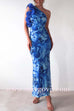 Margovil Ruffle One Shoulder Floral Print Bodycon Maxi Dress
