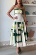 Strapless Drop Waist Printed Flare Midi Dress