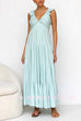 Margovil V Neck Ruffle Trim Tiered Sleeveless Linen Maxi Dress