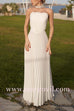 Elegant Strapless Open Back Shell Pleated Maxi Dress