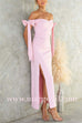 Off Should Bow Knot Slit Maxi Party Dress