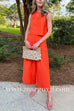 Crewneck Sleeveless Top and Wide Leg Pants Set