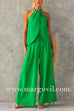 Sleeveless Halter Slit Top Paperbag Waist Wide Leg Pants Set
