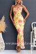 Spaghetti Strap Lace-up Floral Print Maxi Dress