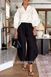 V Neck Ruched Puff Sleeves Casual Top