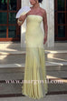 Margovil Strapless Tube Flare Mesh Maxi Party Dress