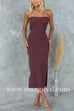 Strapless Tube Slit Ribbed Knit Midi Dress