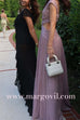 V Neck One Shoulder Cut Out Waist Metallic Maxi Party Dress